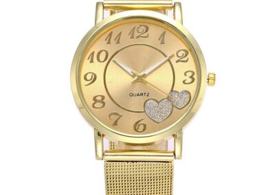Dropshipping Women Silver & Gold Mesh Love Heart Dial Wristwatches Fashion Casual Women's Steel Quartz Watches Relogio Feminino